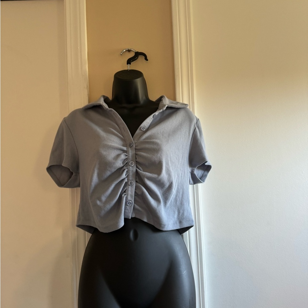Aeropostale Collared Cropped Blue Golf Shirt Size XL